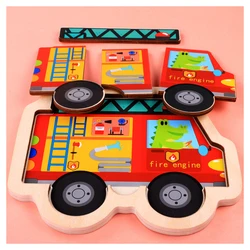 Puzzle 3D en bois Montessori, jouets éducatifs, animaux, véhicules, Fruits, formes de dessin animé, apprentissage coloré pour enfants 