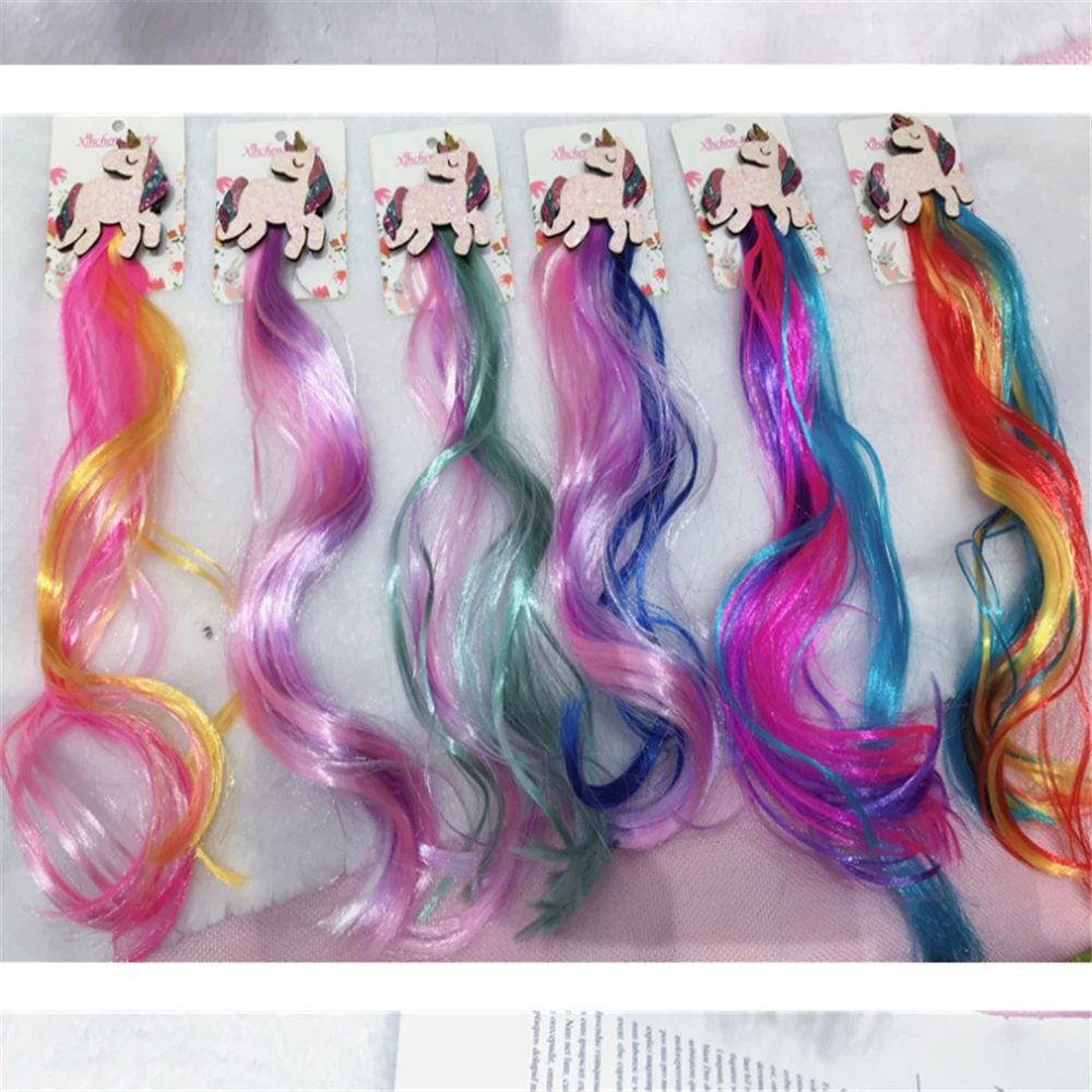 Lovely Gradient Colorful Unicorn Wigs Hair Clips Hairpins for Girls Princess Hair Ornament Headband Barrettes Hair 2