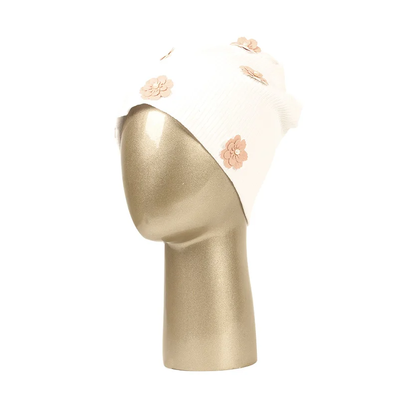Geebro New Adult Hat For Men And Women Solid Color Flower Accessorie Ribbing Beanies Warm Soft Casual Skullies Bonnet Gorras Cap 5