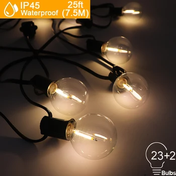 

26Ft LED String Lights G40 Clear Globe Vintage Bulb 2700K IP45 Waterproof Indoor Outdoor For Hanging Umbrella Patio String Light