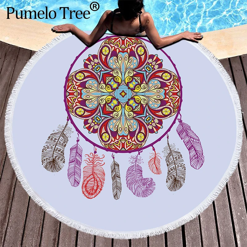 

Microfiber Beach Towel Round 150Cm Tassels Dream Catcher Towel Beach Printed Toallas Summer Swimming Towel Bohemia Mats Blanket