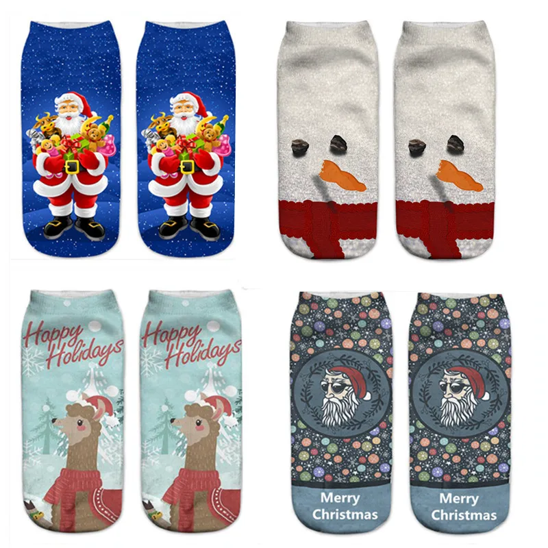 Beautiful cartoon 3D printing pattern socks ladies funny personality fashion emoticons casual Harajuku Christmas socks new