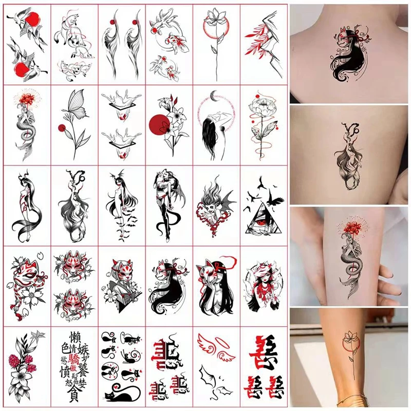 30piece Small Fresh Prajna Waterproof Tattoo Stickers Lasting Men Women Arm Cartoon Flower Art Fake Tattoo Fashion Back Tattoo
