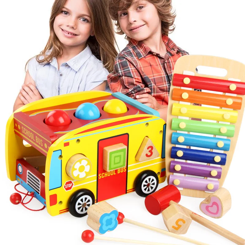 

CHILDREN'S Wooden Toy Knock Ball Table Teaching Aids 1-2-3 a Year of Age Baby Early Childhood Educational Knock Piano Building B
