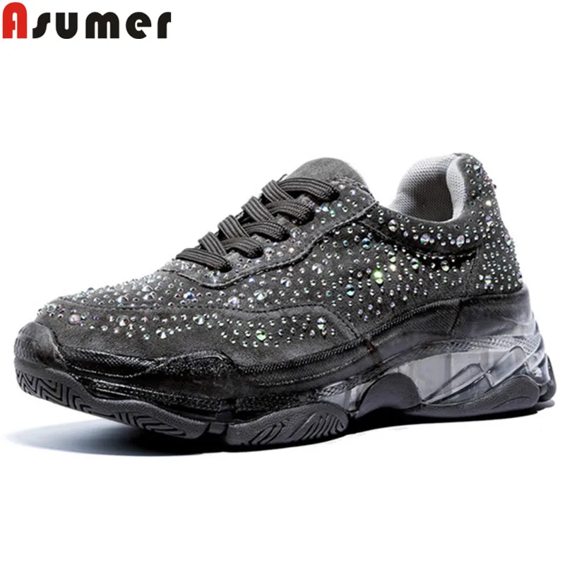 

ASUMER 2020 new sneakers shoes women round toe lace up ladies flats shoes crystal sneakers shoes flat platform women flats