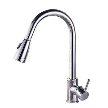

Kitchen Faucet, Silver Single Handle Pull Out Kitchen Faucet, Single Hole Handle, Faucet, Faucet 360-degree Rotating Faucet