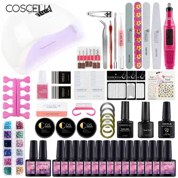 

COSCELIA Nail Gel Polish Varnish Manicure Set UV Gel Starter Manicure Tool Kit Nail Art For Nail Kits Brush With Top Base Coat