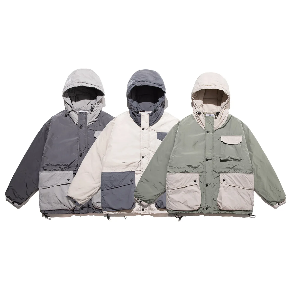 

City Where the Product Three-Color Block Cotton-padded Clothes Multi-pockets Hooded Joint Winter Men'S Wear Winter of Clothes Te