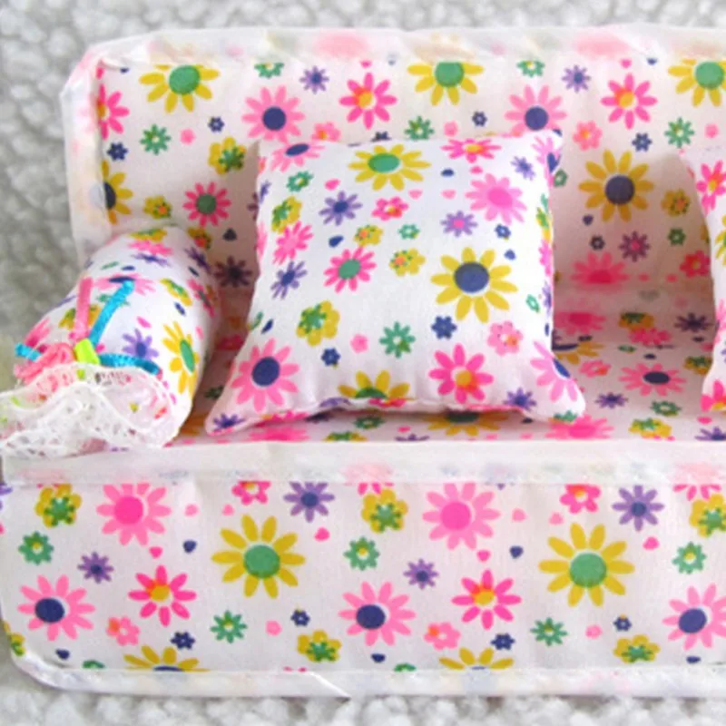 Мини кукольный домик мебель цветок мягкий диван с 2 подушками для кукольного дома аксессуары