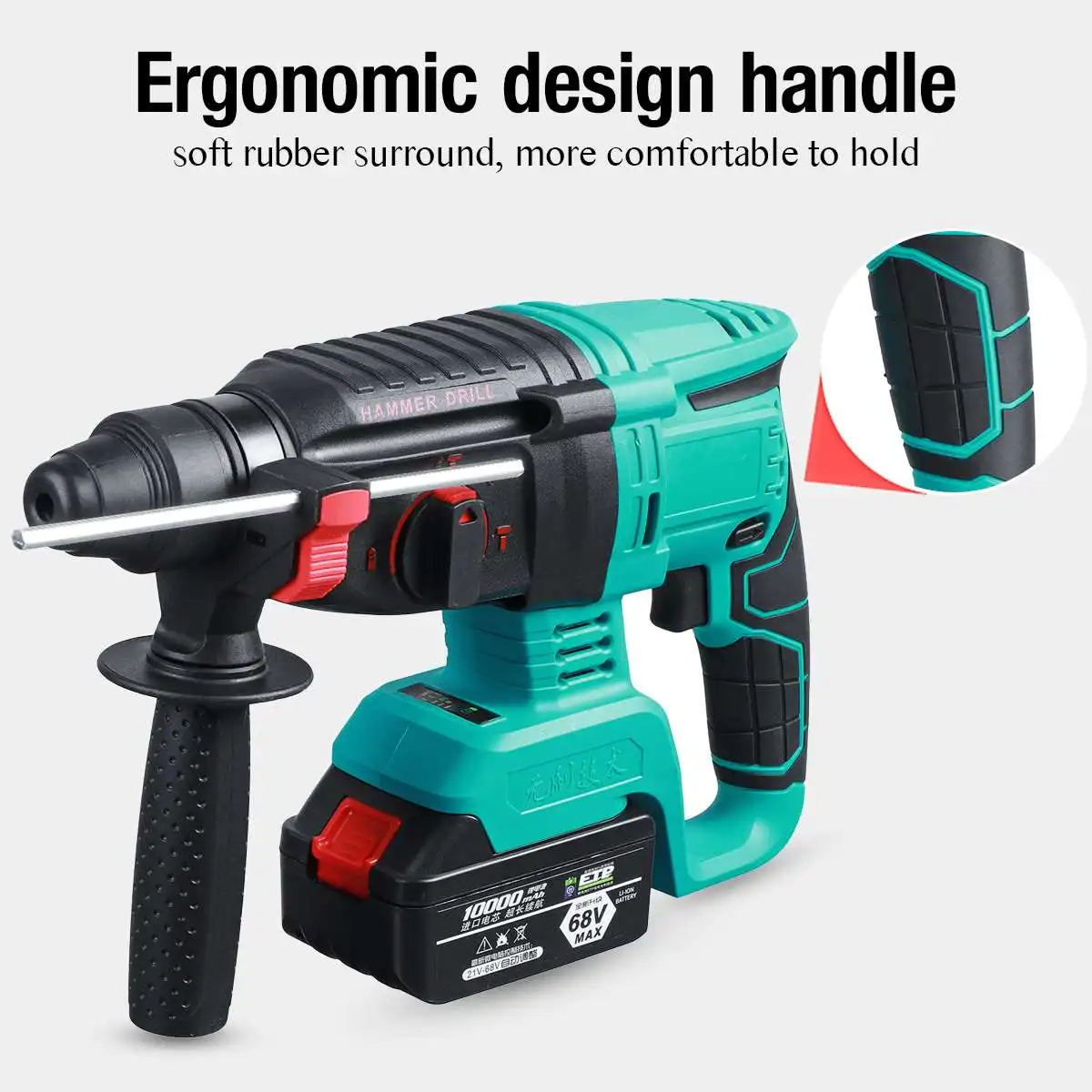 US $110.98 Brushless Electric Rotary Hammer Rechargeable Multifunction Electric Hammer Impact Power Drill Tool with 2 Battery amp Charger