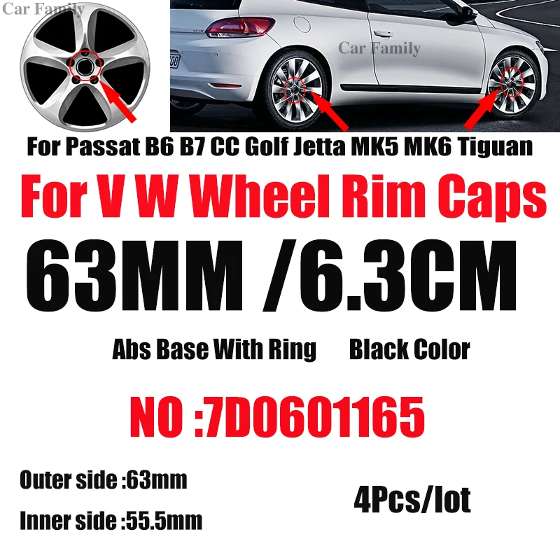 Diseño Original 4 unids/set 63mm, 6,3 cm 7D0601165 del logotipo del coche de centro de la rueda insignia cubre ABS para Passat B6 B7 CC Golf MK5 MK6