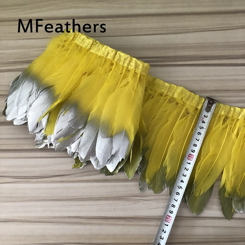 Silver Goose Feather Trim 2 Yard Yellow Dyed Geese Feather Ribbons/15