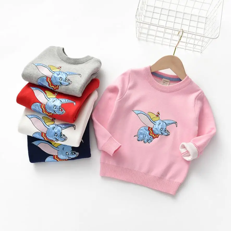 

Baby Kids Tshirt Sweater Baby Girl a Smile Flying Elephant Cartoon Cat Friend Little Boy Outfit O-Neck Knitted Clothes for 2T-7T