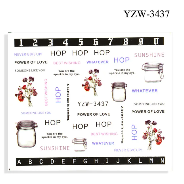 Colorful Face Flower Stickers Nail Stickers Transfer Nails Water Decal Nail Decals Leaf Sticker Series Watermark Nails Geometric YZW-3437