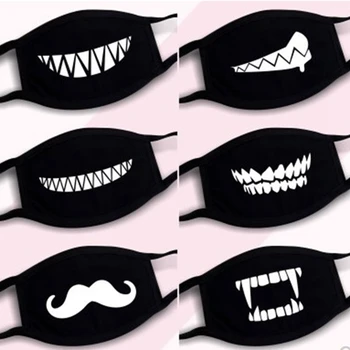 

Zwart katoenen stofmasker Snor Smile-maskers Mond Tandenmasker Zachte cartoon Hoge kwaliteit Cartoon-expressie Dame Mannen Mavel