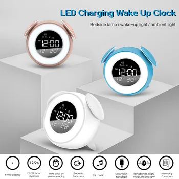 

LED Mirror Alarm Clock Wake Up Colorful Color Bedside Night light Alarm Clock