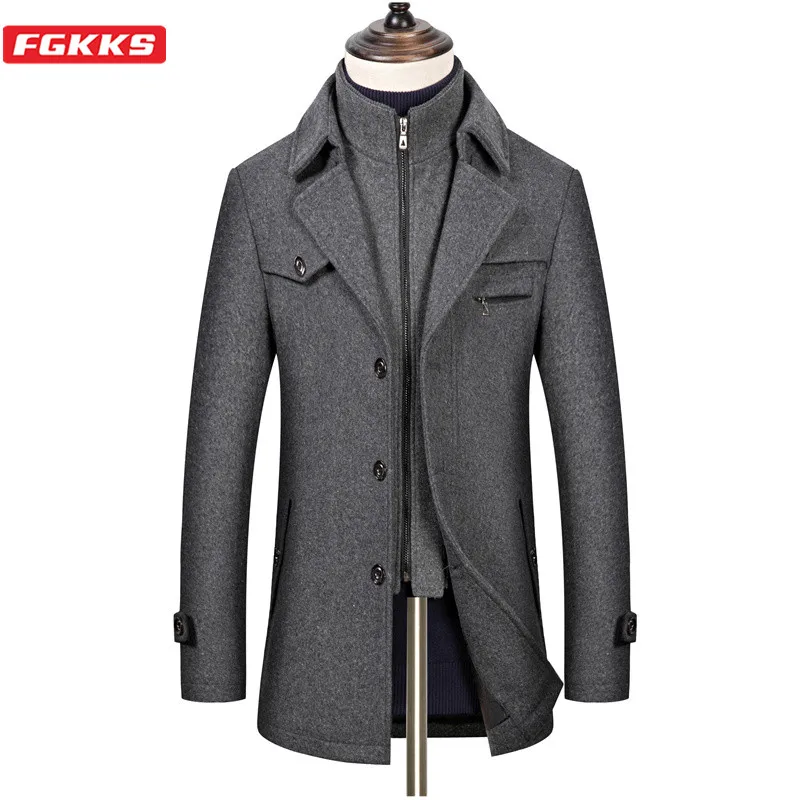 FGKKS Winter Wool Blend Coat Men New Men's Business Casual Long Wool Overcoat High Quality Solid Wool Coat Male Brand Clothing FGKKS Winter Wool Blend Coat Men New Men's Business Casual Long Wool Overcoat High Quality Solid Wool Coat Male Brand Clothing