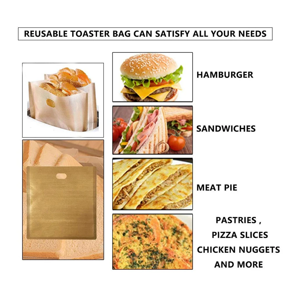 3 PC Reusable Toaster Bag Non Stick Bread Bag Sandwich Bags Fiberglass Toast Microwave Heating Pastry Tools microwave cooking bags toaster bag