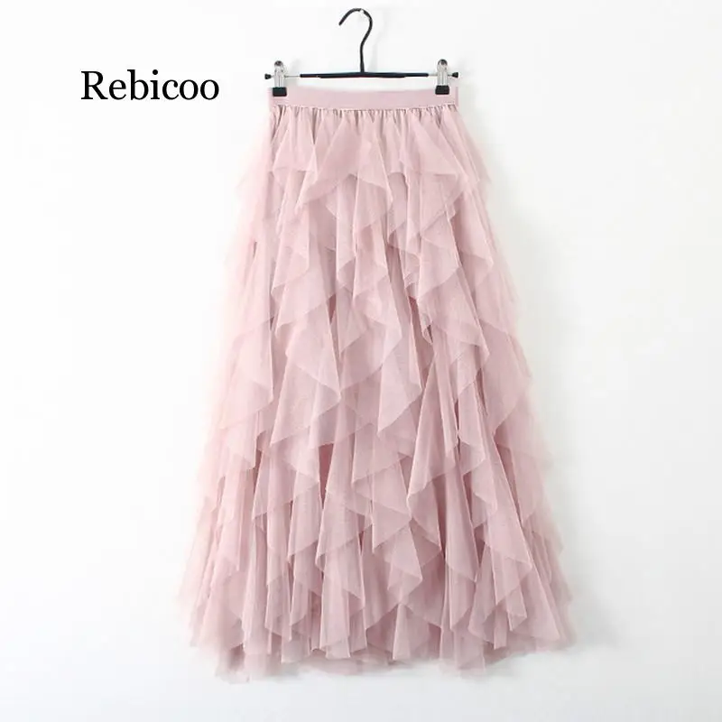 Модная юбка-пачка из тюля, Женская длинная юбка макси,, Корейская Милая плиссированная юбка с высокой талией, женская школьная Солнцезащитная юбка