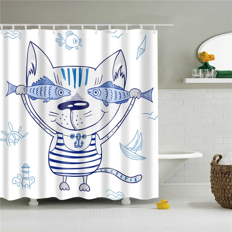 Мультяшная кошка печать ткань занавеска для душа для ванной комнаты нордический полиэстер водонепроницаемый экран для ванной s украшение дома
