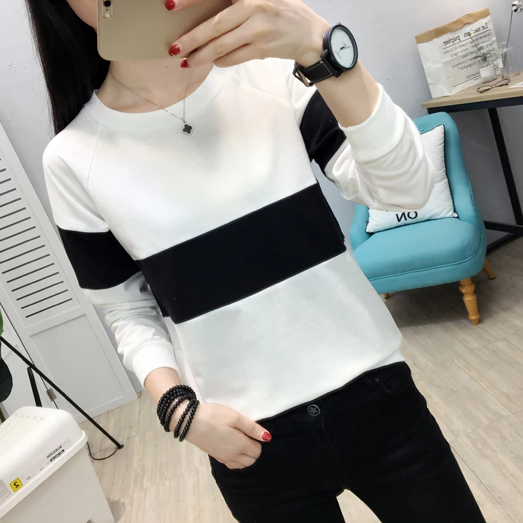 Camisas Mujer2019 рубашка в полоску с длинным рукавом женская одежда контрастного цвета свободного размера плюс футболка Женские футболки женские