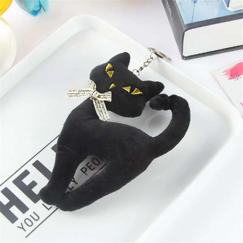 Red Black Cat with Golden Eyes Plush Keychain Toys Small Cartoon Cats Neko Animals Key Bag Pendants Dolls Wedding Party Gift 10pcs (4)