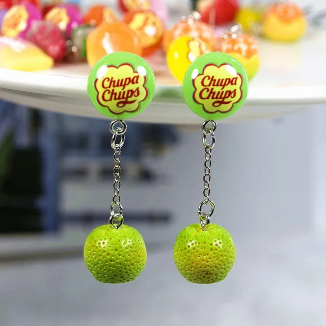 1Pair Stud Earring Multicolours Resin Candy Charms With Sweet Fruit Fashion Jewelry Gift green