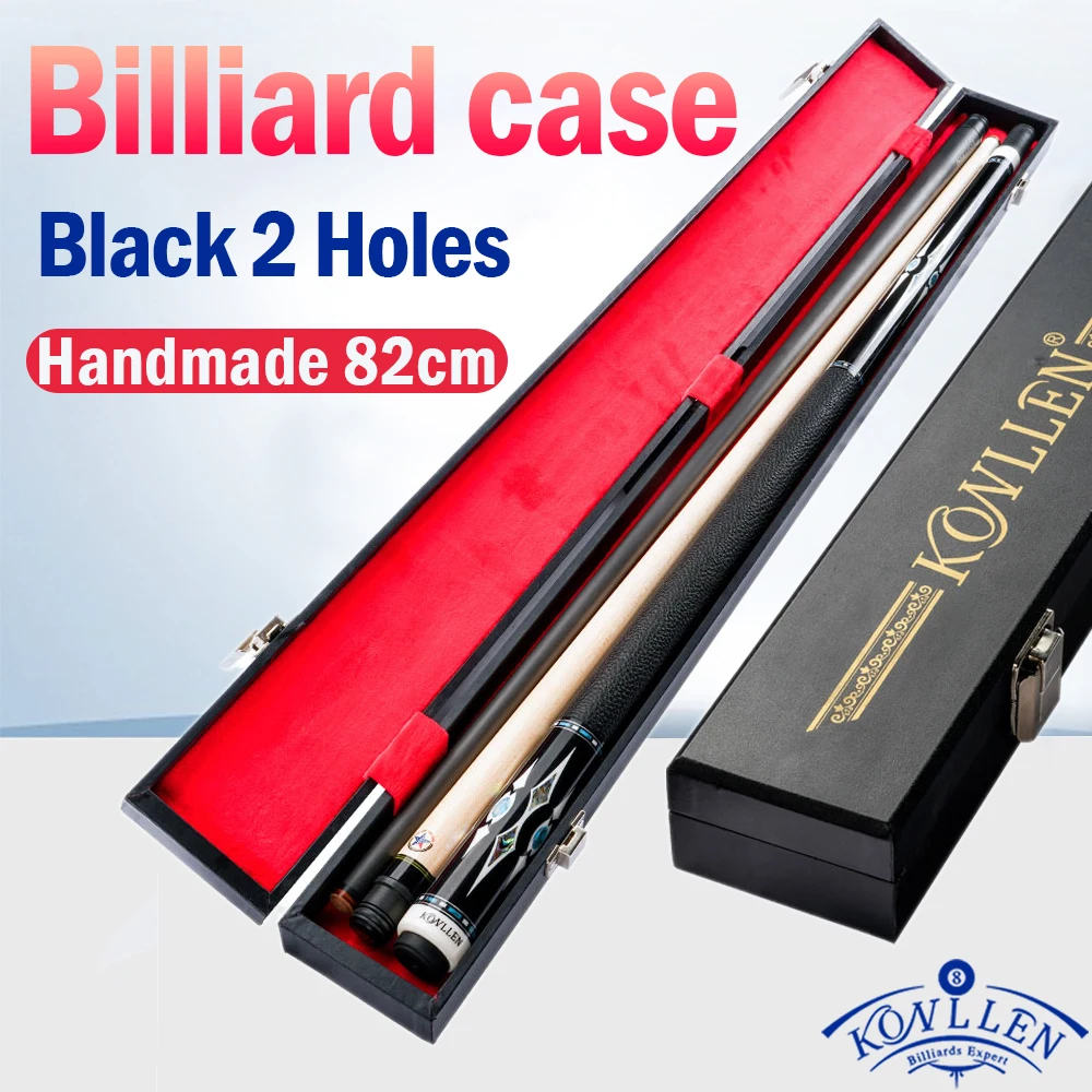 

KONLLEN Billiards Pool Cue Case Black 2 Holes Cue Stick Box Handmade 82cm High Capacity Box Waterproof Billiards Accessories