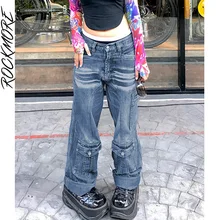 

Rockmore Vintage Baggy Jeans High Waist Women'S Straight Jean Pants y2k 2000s Streetwear Pockets Cargo Wide Leg Denim Trousers