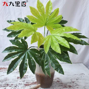 

Artificial Grass Large 8 Fork ba jiao jin pan Leaf Green Simulation Plant Wall with Wood Leaves Plastic Bundle