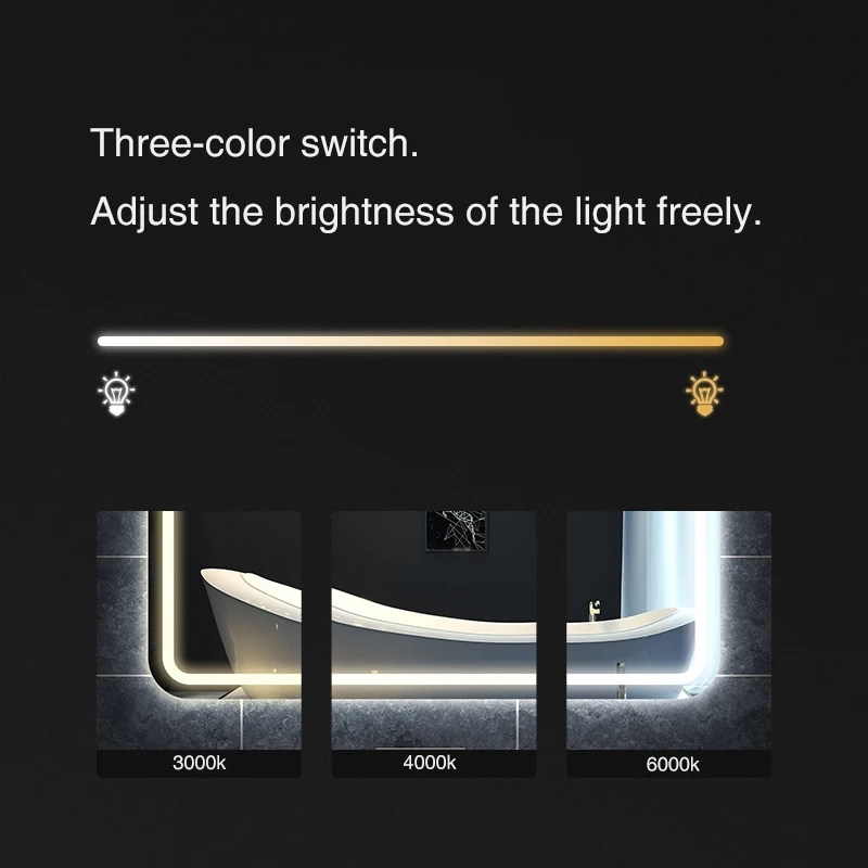 50x70CM Smart Bathroom Mirror LED Light Makeup Mirror 3 Color BackLight With Defogging Bluetooth Speaker For Home Decoration