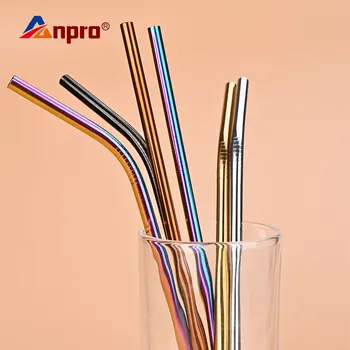 

Reusable Stainless Steel Drinking Straws 304 Metal Sturdy Bent Straight Drinks Straw Cleaner Brush Bag Colorful Bar Accessory