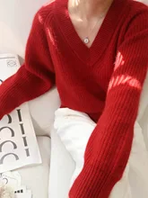 

V-Neck Sweater women's autumn and winter new soft waxy lazy wind V-neck design fashion leisure loose and gentle sweater