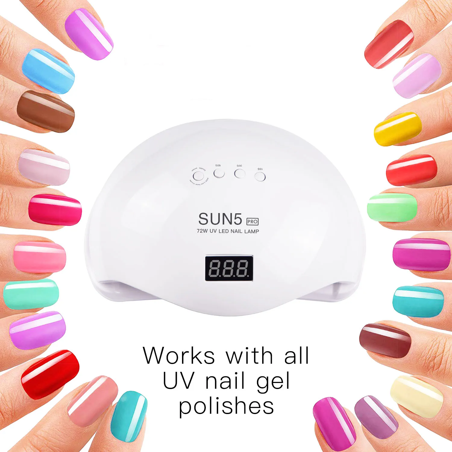SUN5 PRO 72W UV Lamp UV LED Lamp Nail Dryer UV LED Nail Gel Polish Curing Nail Lamp with Bottom Timer LCD Display for Manicure