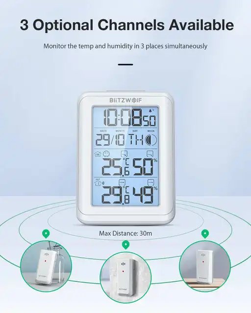 ORIA Thermomètre Hygromètre avec 3 Capteurs Extérieur, Thermomètre Intérieur  et Extérieur, Rétroéclairage et Grand écran LCD, Enregistrement Min/Max,  Commutateur ℃/℉ : : Gros électroménager