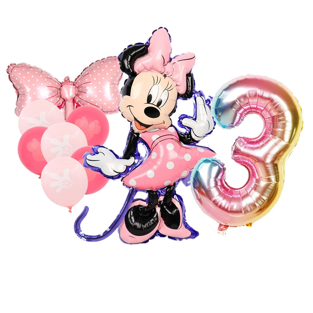 8pcs Minnie Balloons Minnie Mouse Birthday Party Decor Cartoon Foil Balloon Baby Shower Birthday Party Decorations