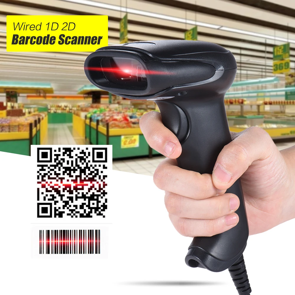 Высокоскоростной ручной светодиодный проводной 1D 2D QR сканер штрих-кодов портативный сканер для Мобильных Платежей супермаркет Экспресс-склад