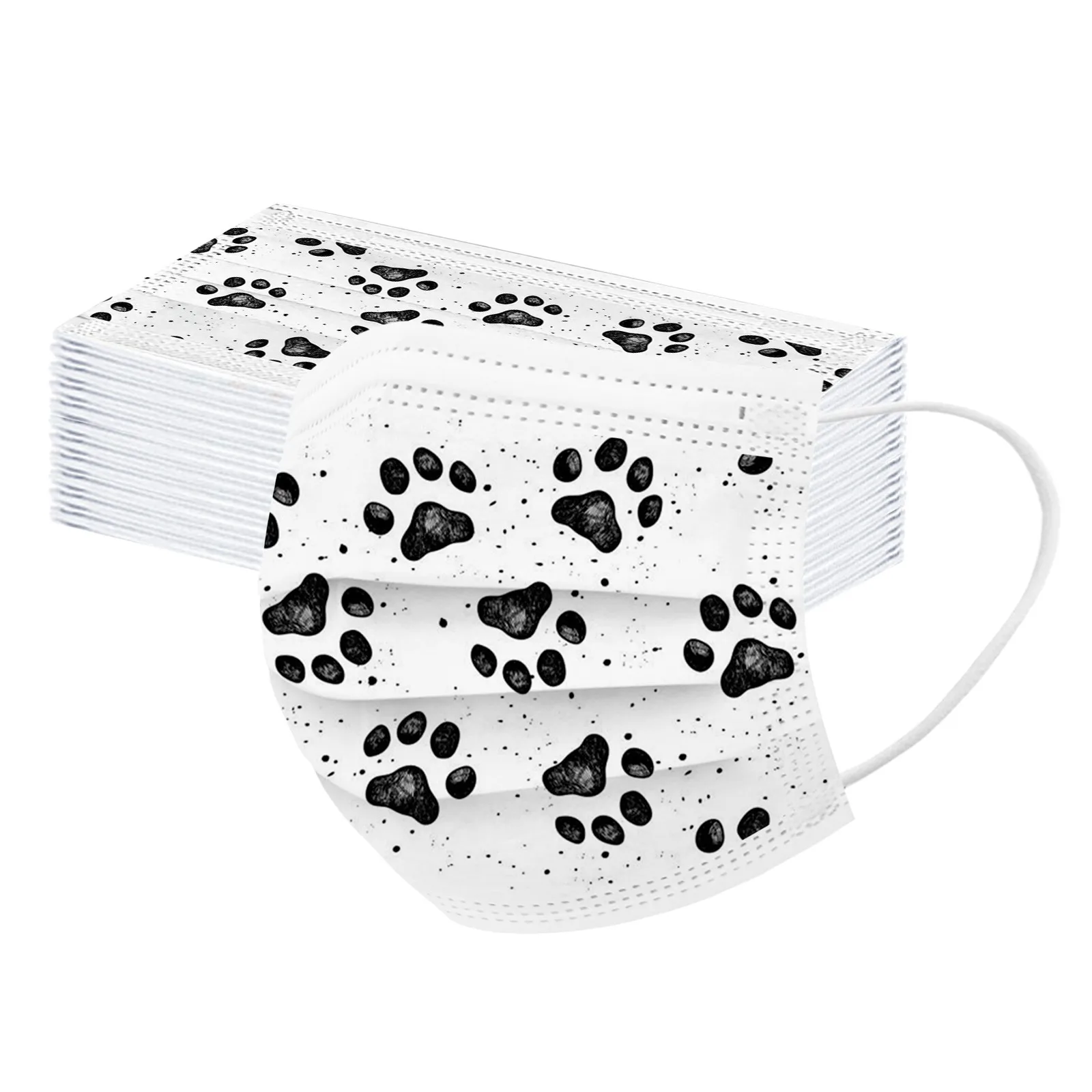 30pcs Adult Dog Paw Pattern Mask Three Layer Disposable Protective Breathable Face Masks Women Dustproof Masque Jetable Adulte