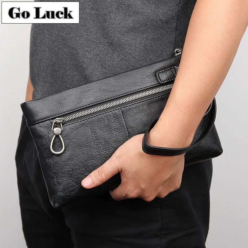 

GO-LUCK Genuine Leather Business Envelope Daily Clutches Bag Men&Women Wristlet Cell Phone Pouch Wallets Unisex Cardholder Purse