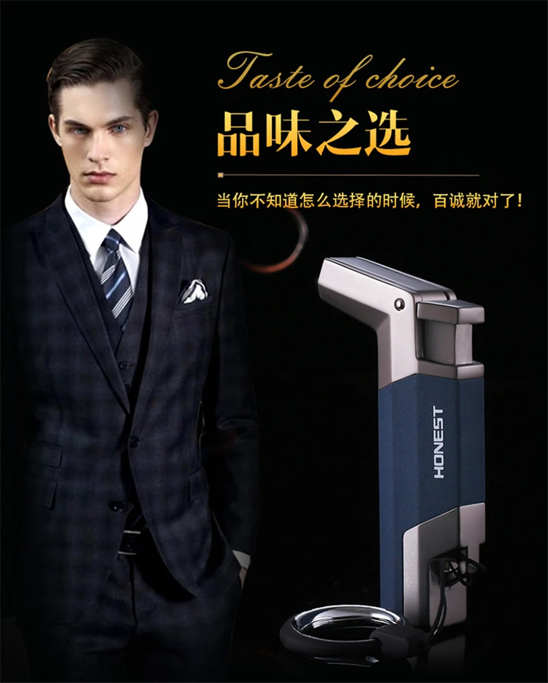 Description Picture 2 of itemHONEST Lighter Gas Lighter Blue Jet Flame Spray Gun Electronic Lighter 1300C Butane Ignited Cigar Lighter Men