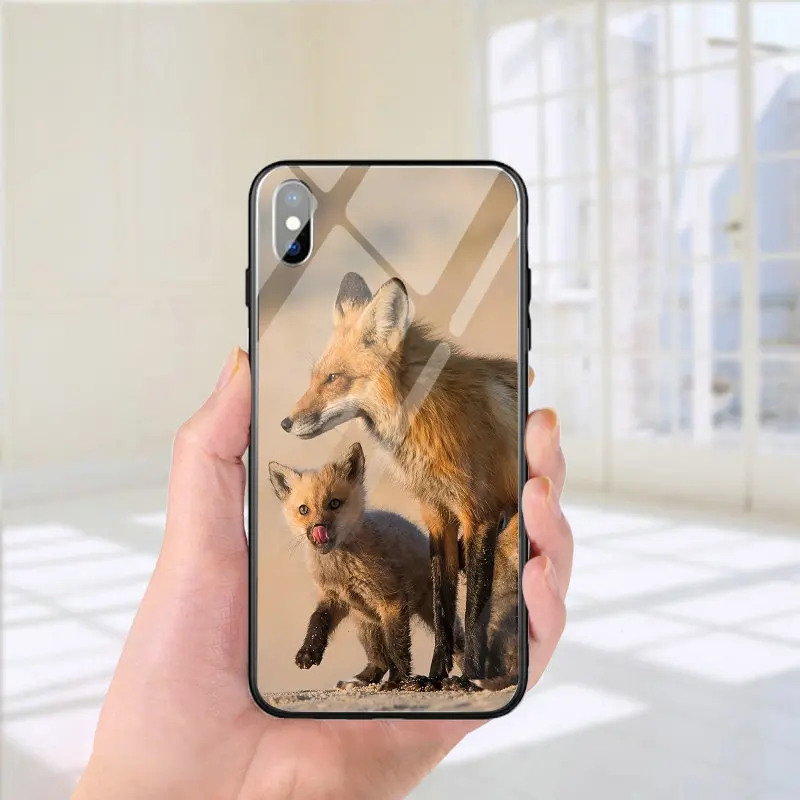 Picture 6 Чехлы для телефонов из закаленного стекла, сумки для iPhone X, XR, XS, 11 Pro, Max, 10, 7, 6, 6s, 8 Plus, чехол, оболочка, милые животные, зимняя лиса - Цвет: Picture 6