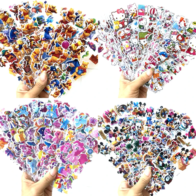 6-12Sheets winnei the pooh bear Sticker no repeating cartoon children's Wall Stickers pull bar box guitar personalized graffiti