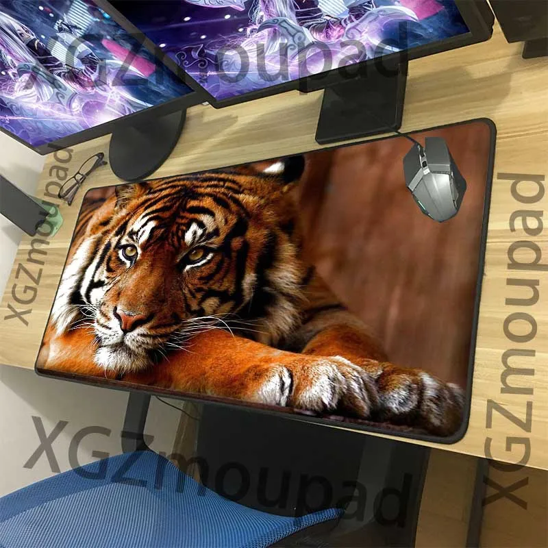 

XGZ Animal Cute Tiger Custom Large Mouse Pad Black Lock Edge Computer Table Mat Speed Rubber Stripe Non-slip for Lol Csgo Gamer