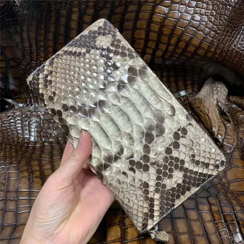 

Authentic Python Leather Zipper Closure Men's Large Card Purse Unisex Long Serpentine Wallet Exotic Skateskin Male Clutch Bag