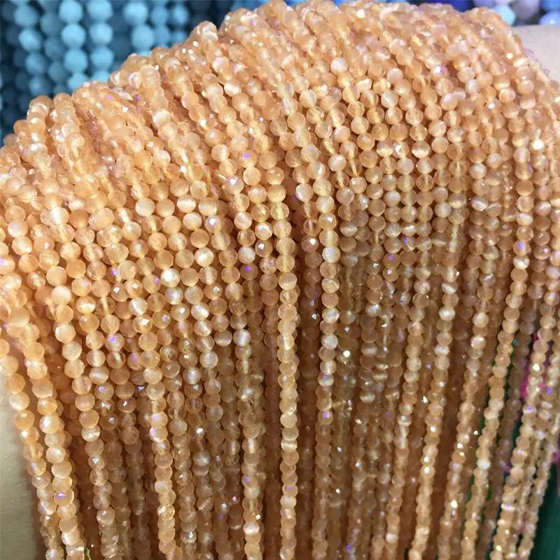 

15.5" 2 3 mm Yellow Cat Eye Stone Micro Faceted Beads Wholesale Semi-precious Gem Stone Shiny Flash Beads For DIY Making Jewelry