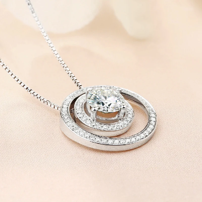 BOEYCJR двойной круг 925 серебро 1ct F цвет Moissanite VVS помолвка Свадебная подвеска, ожерелье для женщин юбилей подарок