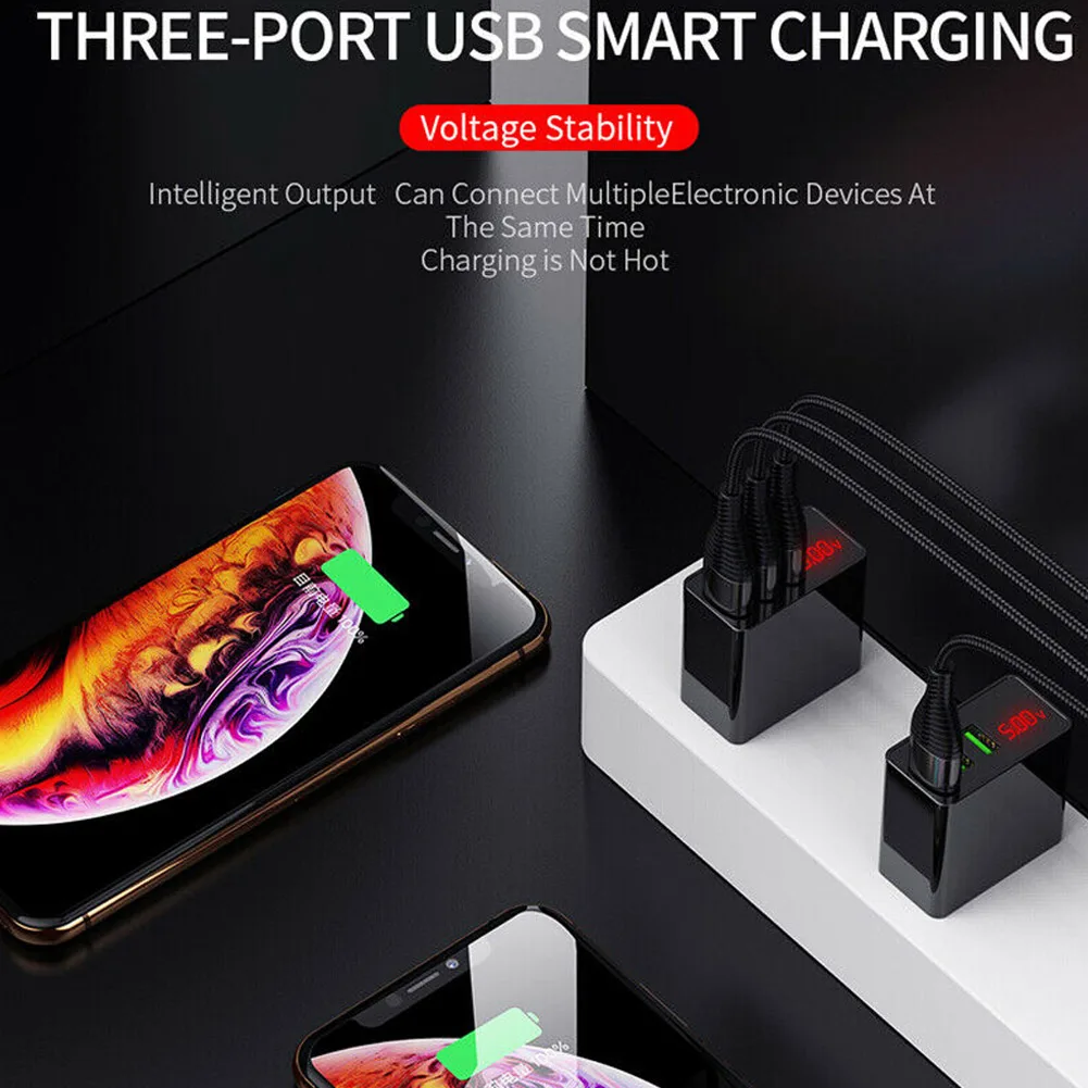 3 порта USB телефон зарядное устройство светодиодный дисплей 3A Быстрая зарядка для iPhone Android NC99