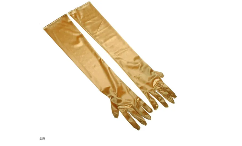 Fashion Stretch White Glove Long Gloves Black Red Elbow Length Women Dance Party Gloves Full Finger Guantes Boda - Color: Gold