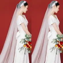 Женская Цветочная Кружевная аппликация 1 ярус со шлейфом для собора Свадебные вечерние вуали