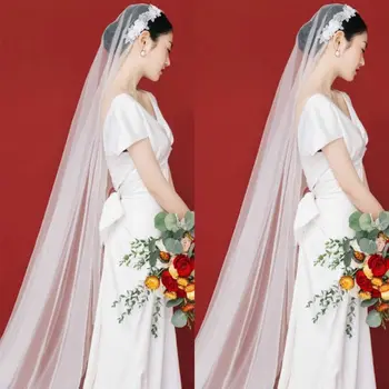 

Women Floral Lace Applique 1 Tier Trailing Cathedral Bridal Party Wedding Veil